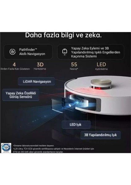 Ultra 7000PA Uyumlu Emiş Complete, Otomatik Paspas Yıkama ve Kurutma, Robot Süpürge