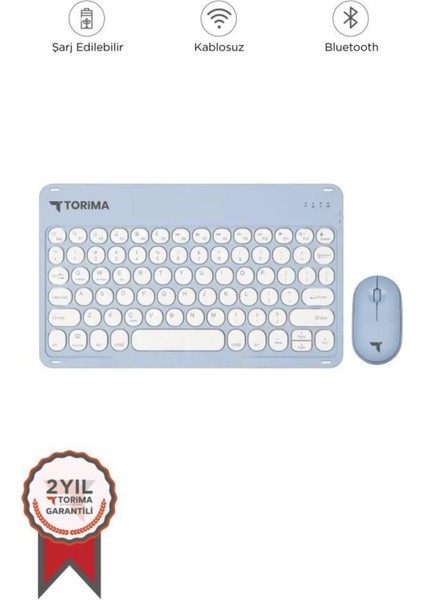 Tmk-08 Mavi Kablosuz Bluetooth Klavye Mouse Seti