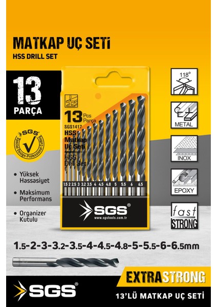 SGS1417 Profesyonel 13 Parça Hss Metal Matkap Ucu Seti
