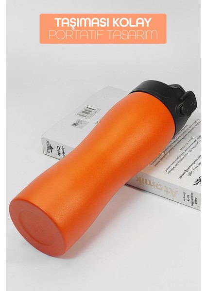 Pipetli Paslanmaz Çelik Matara - 304 Çelik Spor Suluk Bpa Içermez Taşınabilir Tasarım - Turuncu Renk