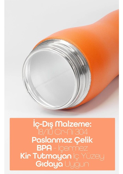 Pipetli Paslanmaz Çelik Matara - 304 Çelik Spor Suluk Bpa Içermez Taşınabilir Tasarım - Turuncu Renk