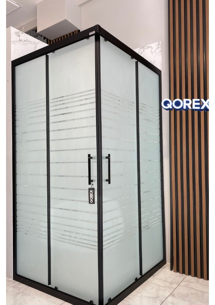 Ustaduş - Qorex Marka - Siyah - 6 mm Temperli Kum Cam Duşakabin H:190 Özel Seri Krom Aksesuar ( 12 )