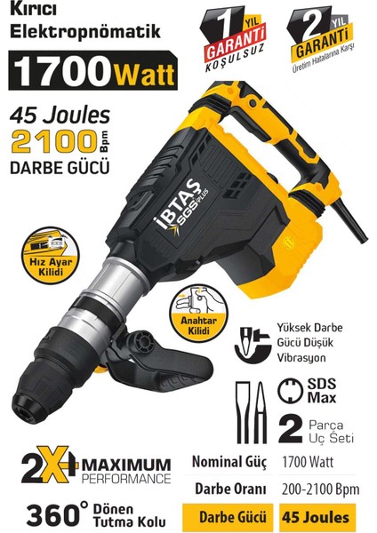 SGS5186 Elektropnomatik Kırıcı Hilti Sds Max 1700 Watt 45 Joules 11 kg