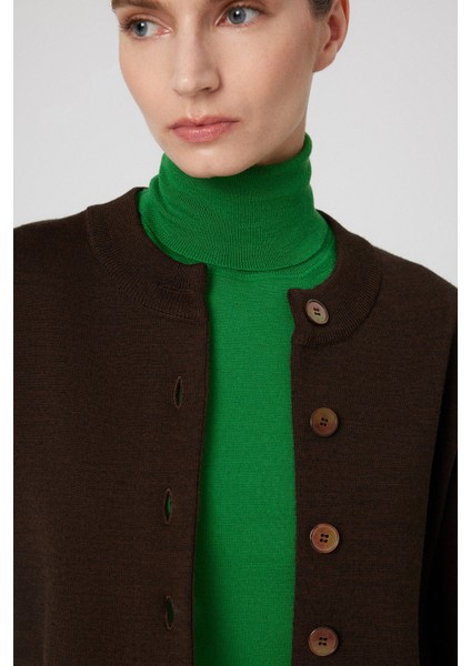 Kahverengi Yuvarlak Yaka Düğmeli Kadın Ceket fiyatları