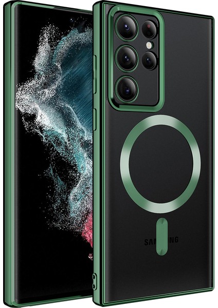 Galaxy S22 Ultra Kılıf Magsafe Wireless Şarj Özellikli Zore Setro Silikon-Koyu YEŞIL-8680436663677-O