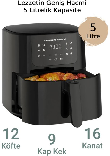 GM Air Fryer 5 L Yağsız Fritöz – Tek Hazne, Isı Ayarı, Hızlı Isınma ve Çıkarılabilir Hazne Özellikli fırsatları