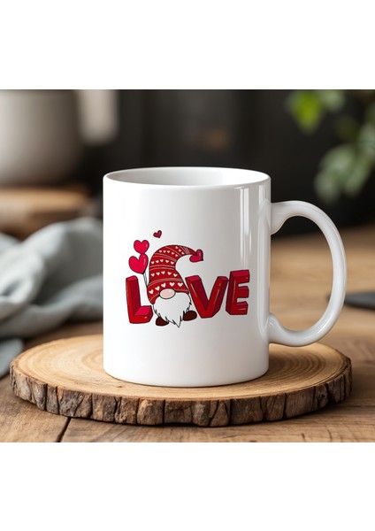 Love Yazı Tasarımlı Beyaz Seramik Baskılı Kupa Bardak 330 ml