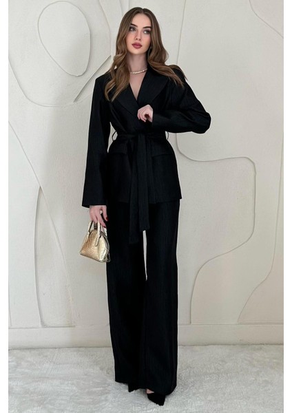 Beli Kuşaklı Ceket ve Pantolon Parlak Takım fırsatları