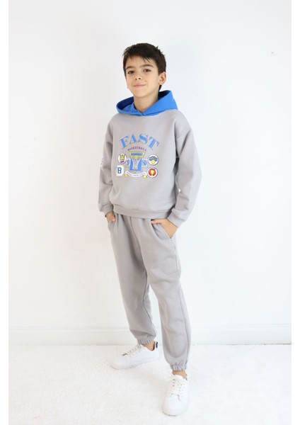 Erkek Çocuk 2'li Takım Oversize Kapşonlu Sweatshirt-Beli Lastikli Alt Eşofman Takımı