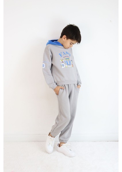 Erkek Çocuk 2'li Takım Oversize Kapşonlu Sweatshirt-Beli Lastikli Alt Eşofman Takımı fiyatları