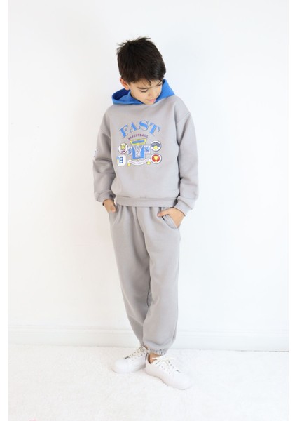 Erkek Çocuk 2'li Takım Oversize Kapşonlu Sweatshirt-Beli Lastikli Alt Eşofman Takımı modelleri