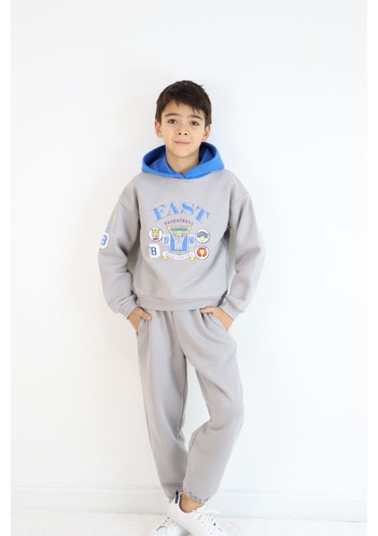 Erkek Çocuk 2'li Takım Oversize Kapşonlu Sweatshirt-Beli Lastikli Alt Eşofman Takımı fırsatları