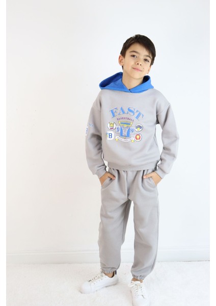 Erkek Çocuk 2'li Takım Oversize Kapşonlu Sweatshirt-Beli Lastikli Alt Eşofman Takımı indirimleri