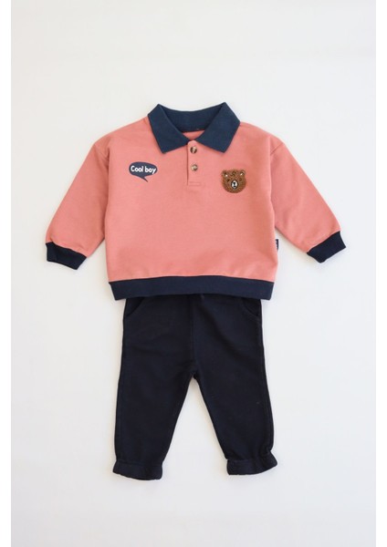 Erkek Bebek&çocuk Iki Iplik Kumaş Orta Kalınlıkta Polo Yaka Örme Basic Alt Üst Eşofman Takımı