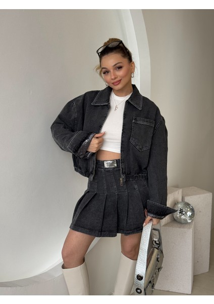 Kısa Pileli Etek Ceket Denim Takım modelleri