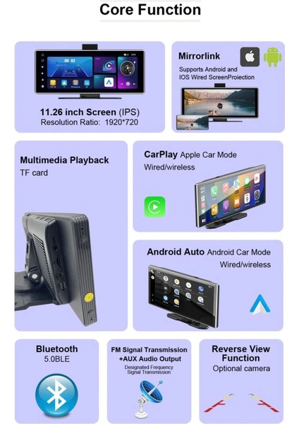 Premium MB-250 10 Inç 4K Carplay ve Android Uyumlu Yeni Nesil Ön - Arka Kamera