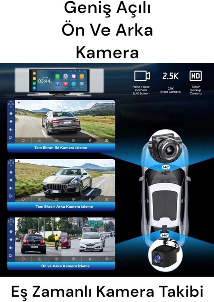Premium MB-250 10 Inç 4K Carplay ve Android Uyumlu Yeni Nesil Ön - Arka Kamera