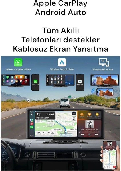 Premium MB-250 10 Inç 4K Carplay ve Android Uyumlu Yeni Nesil Ön - Arka Kamera