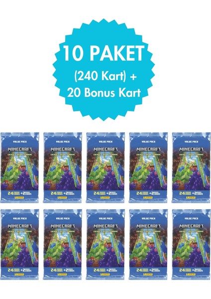 Panini Minecraft Koleksiyon Fat Pack Trading Cards 24LÜ x 10 Paket