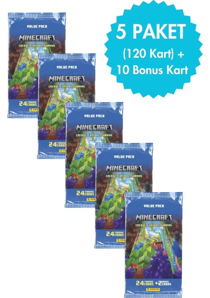 Panini Minecraft Koleksiyon Fat Pack Trading Cards 24LÜ x 5 Paket