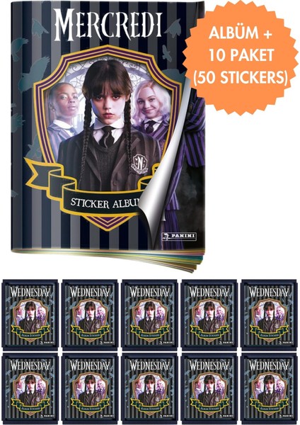 Panini Wednesday Mega Başlangıç Paketi Album+10 Paket(50 Stickers) Çıkartma
