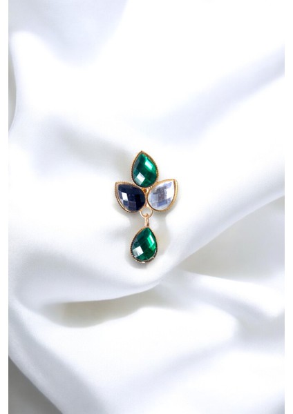 Renkli Taşlı Üç Yapraklı Broş