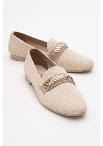 Kadın Tokalı Triko Ayakkabı Bej