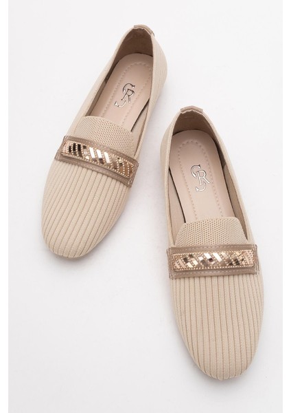 Kadın Tokalı Triko Ayakkabı Bej indirimleri