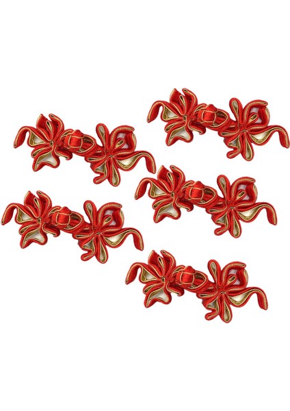 5 Pairs Geleneksel Çince Düğüm Kurbağa Düğmesi Kapanışları Kostüm Dekoru Goldfish Kırmızı Altın (Yurt Dışından)