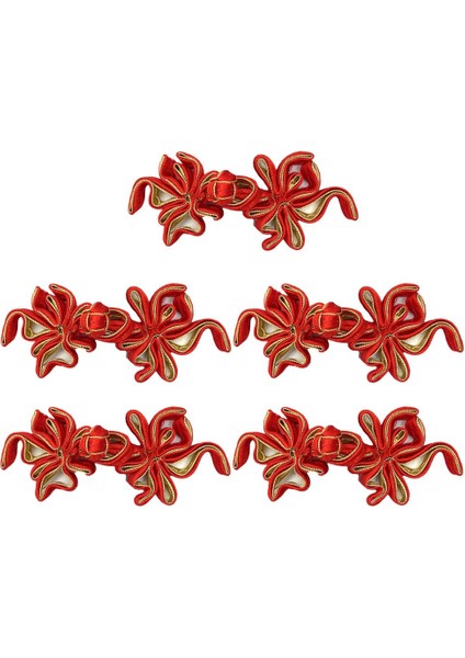 5 Pairs Geleneksel Çince Düğüm Kurbağa Düğmesi Kapanışları Kostüm Dekoru Goldfish Kırmızı Altın (Yurt Dışından)
