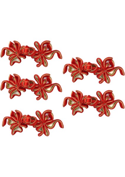 5 Pairs Geleneksel Çince Düğüm Kurbağa Düğmesi Kapanışları Kostüm Dekoru Goldfish Kırmızı Altın (Yurt Dışından)