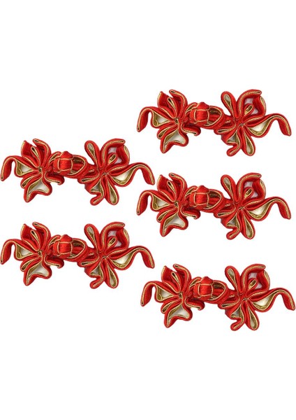 5 Pairs Geleneksel Çince Düğüm Kurbağa Düğmesi Kapanışları Kostüm Dekoru Goldfish Kırmızı Altın (Yurt Dışından)