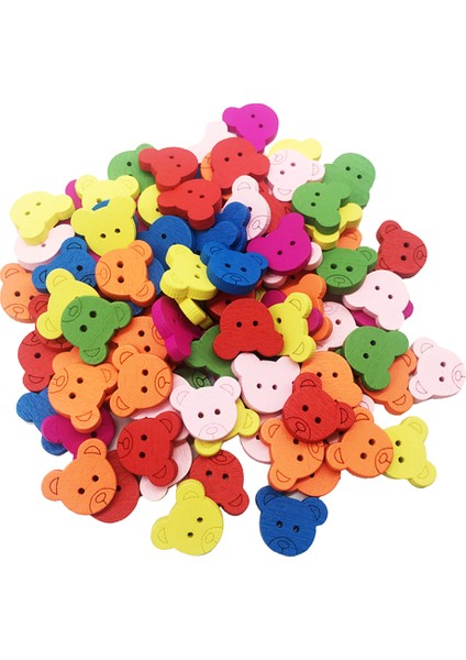 100PCS Renkli Ahşap Ayı Düğmeleri Dıy Dikiş Scrapbooking Için Süslemeler (Yurt Dışından) fiyatları