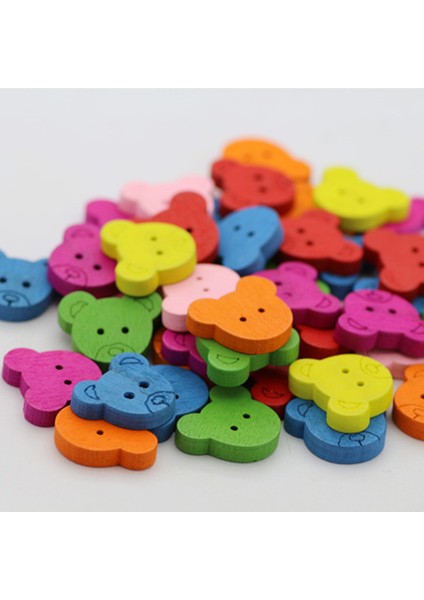 100PCS Renkli Ahşap Ayı Düğmeleri Dıy Dikiş Scrapbooking Için Süslemeler (Yurt Dışından) fırsatları