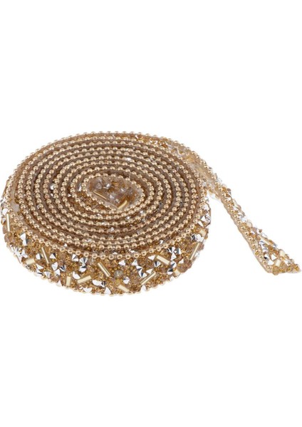 1yd Şerit Wrap Kristal Boncuklu Trim Elbise Aplike Parti Dekor Sarı (Yurt Dışından)