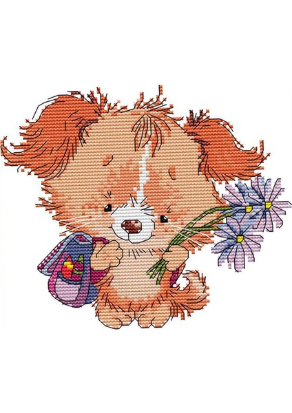 Çapraz Dikiş Kiti Pre-Baskılı Köpek Çiçek Desenli Dıy Bez Iğne ile 14CT (Yurt Dışından)