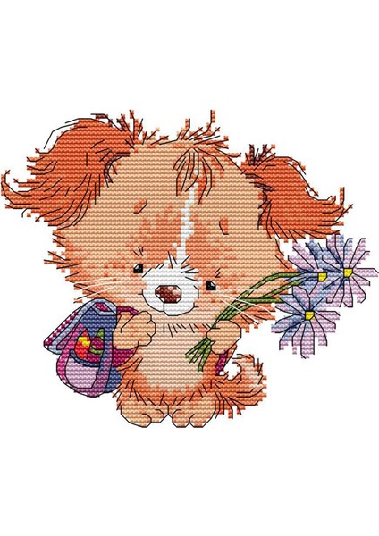 Çapraz Dikiş Kiti Pre-Baskılı Köpek Çiçek Desenli Dıy Bez Iğne ile 14CT (Yurt Dışından)