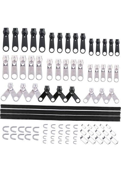 87X Evrensel Fermuar Tamir Takımı Fermuar Kafaları Zip Slider Kolay Çekme Pantolon Siyah Fermuar (Yurt Dışından)