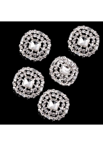 5x/paket Rhinestone Yuvarlak Şaft Düğmeleri Dikiş Düğmeleri Düğün Dekor 23MM Açık Gümüş (Yurt Dışından)