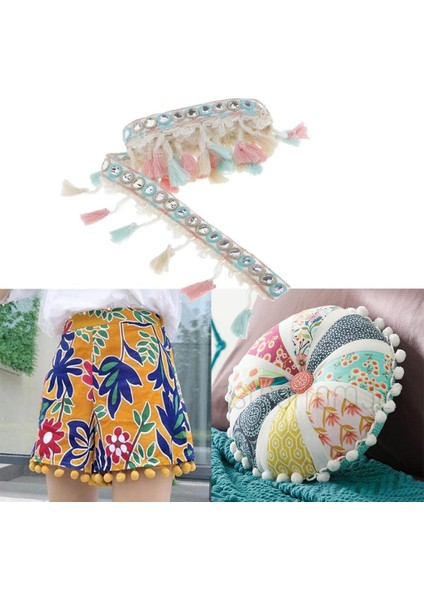 1 Yard Etnik Tarzı Trim Şerit Pom Pom Püskül Topu Saçak Aplike 2 cm Genişlik (Yurt Dışından)