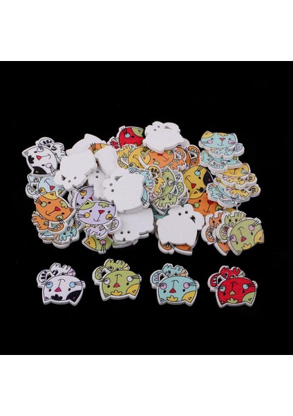 50 Karikatür Kedi Ahşap Düğmeleri Paketi 2 Delik Dikiş Scrapbooking Diy El Sanatları (Yurt Dışından)