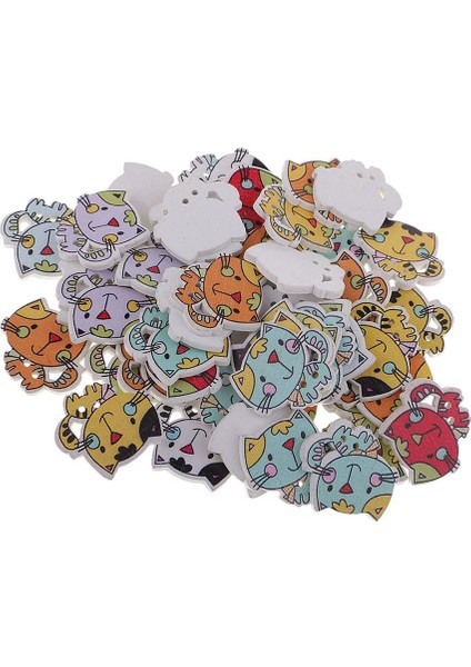 50 Karikatür Kedi Ahşap Düğmeleri Paketi 2 Delik Dikiş Scrapbooking Diy El Sanatları (Yurt Dışından)