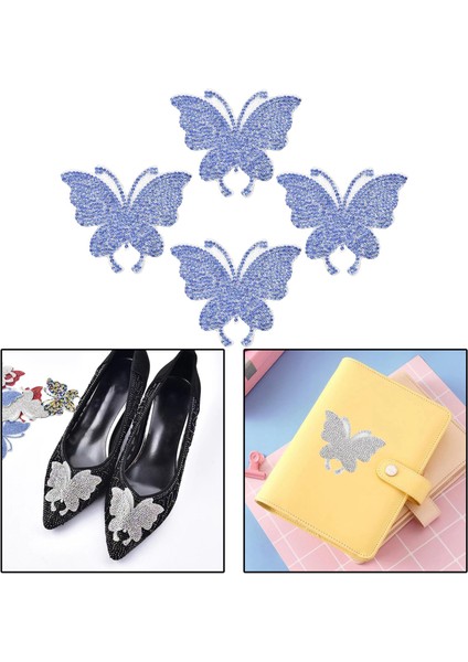 4 Adet Kelebek Yamalar Rhinestone Demir Aplike Yapışkan Sopa Macunu Açık Mavi (Yurt Dışından)