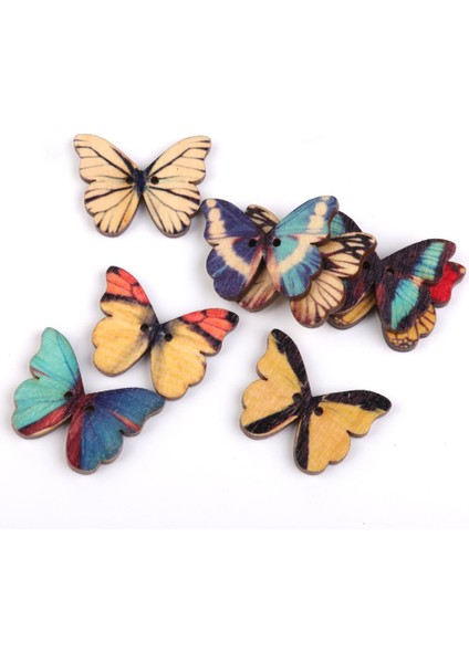 100 Renkli Kelebek Ahşap Düğmeler Düz Back Cazibe Dıy Dikiş Kart Yapımı (Yurt Dışından) fiyatları