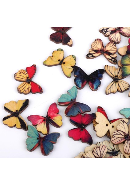 100 Renkli Kelebek Ahşap Düğmeler Düz Back Cazibe Dıy Dikiş Kart Yapımı (Yurt Dışından) fırsatları