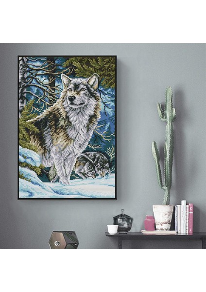 Temel Araçları ile Damgalı ve Sayılan Kiti - Kurt 11CT 39X54CM Çapraz Dikiş (Yurt Dışından)