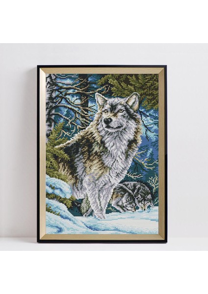 Temel Araçları ile Damgalı ve Sayılan Kiti - Kurt 11CT 39X54CM Çapraz Dikiş (Yurt Dışından)