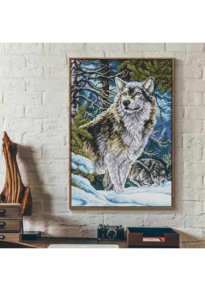 Temel Araçları ile Damgalı ve Sayılan Kiti - Kurt 11CT 39X54CM Çapraz Dikiş (Yurt Dışından)
