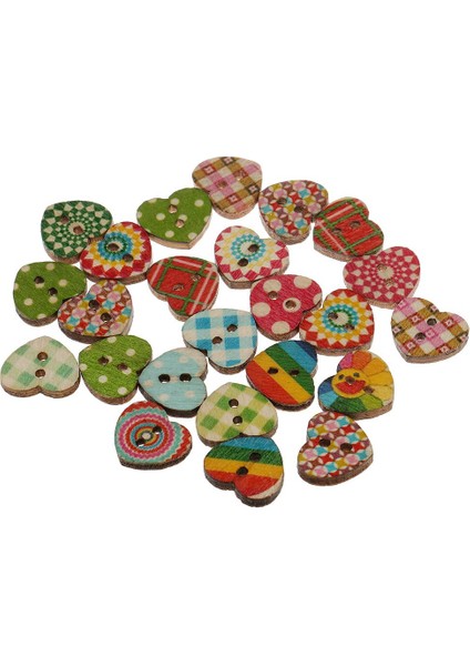 100PCS Funky Kalp Şeklindeki Mini Ahşap Düğmeleri Baskılı 2 Delikli Dikiş Düğmeleri (Yurt Dışından) modelleri