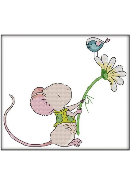 Sevimli Çiçek Mouse Kuş Çapraz Dikiş Kiti Önceden Baskılı Işi Ev Dekoru 14CT (Yurt Dışından)